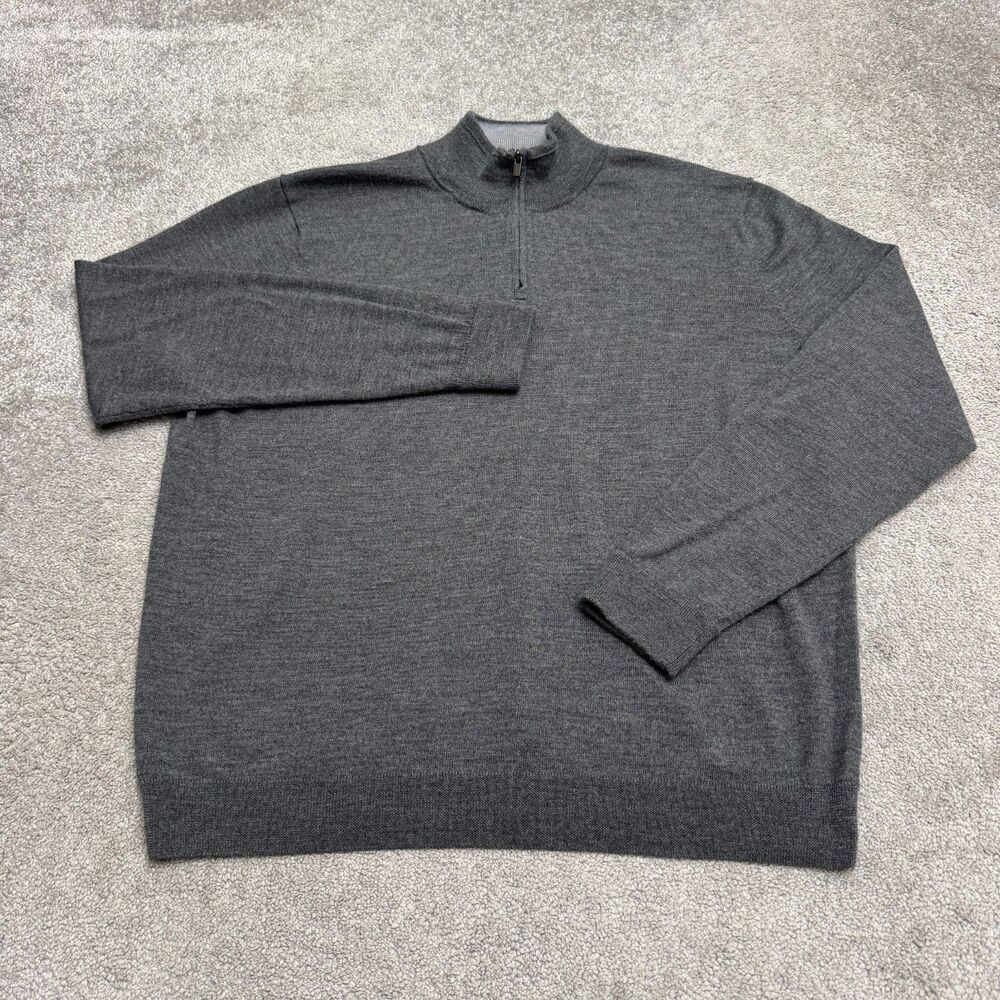 Nordstrom 100% Washable Merino Wool Quarter Zip Pullover Sweater Mens 2XL Gray